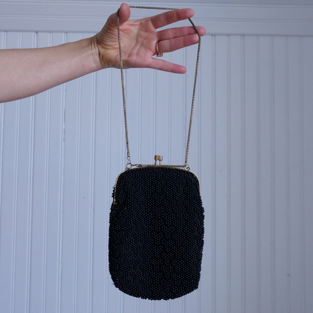 Prefect 60s black beaded evening bag/clutch